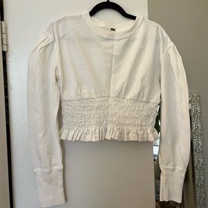 Smocked waist long sleeve crop top free people